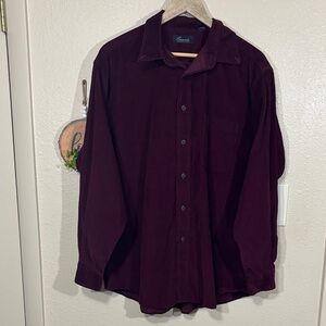 Roundtree & Yorke Men's Corduroy Burgundy Button Down Shirt Size XL